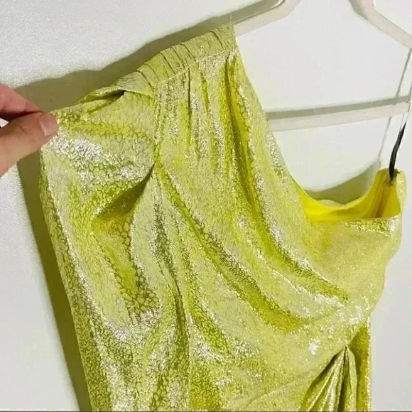 NEW Monique Lhuillier One Shoulder Citron Metallic Dress Wedding Formal Silk - Picture 4 of 8